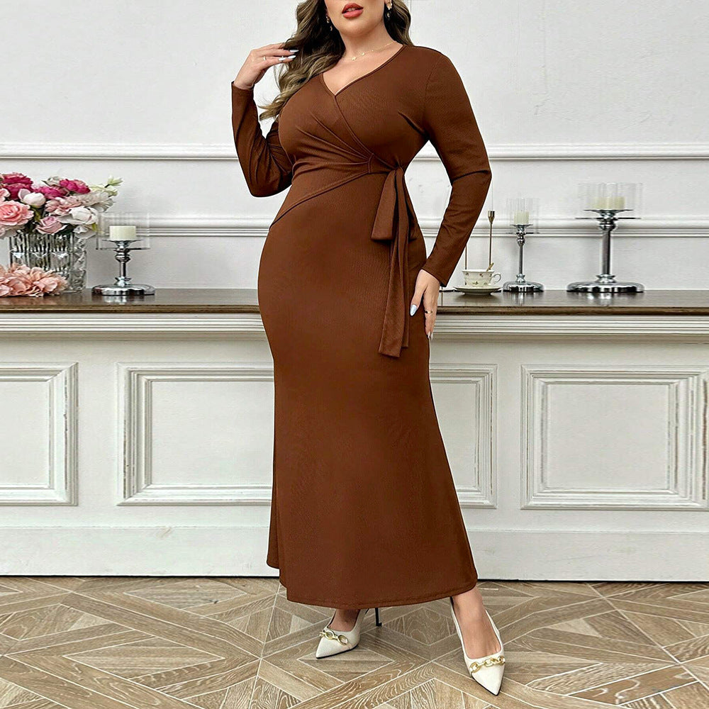 Plus Size Women Clothing Adult Lady like Woman Intellectual Dress Autumn Winter Simplicity Sexy Ankle Length Dress