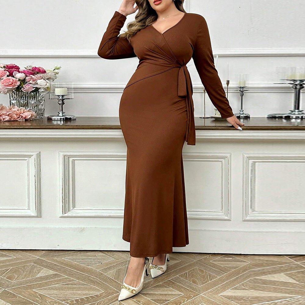 Plus Size Women Clothing Adult Lady like Woman Intellectual Dress Autumn Winter Simplicity Sexy Ankle Length Dress