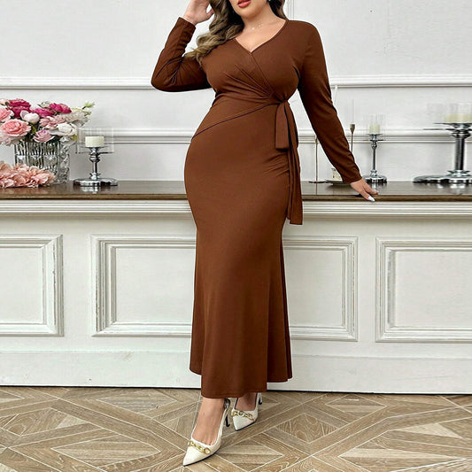 Plus Size Women Clothing Adult Lady like Woman Intellectual Dress Autumn Winter Simplicity Sexy Ankle Length Dress