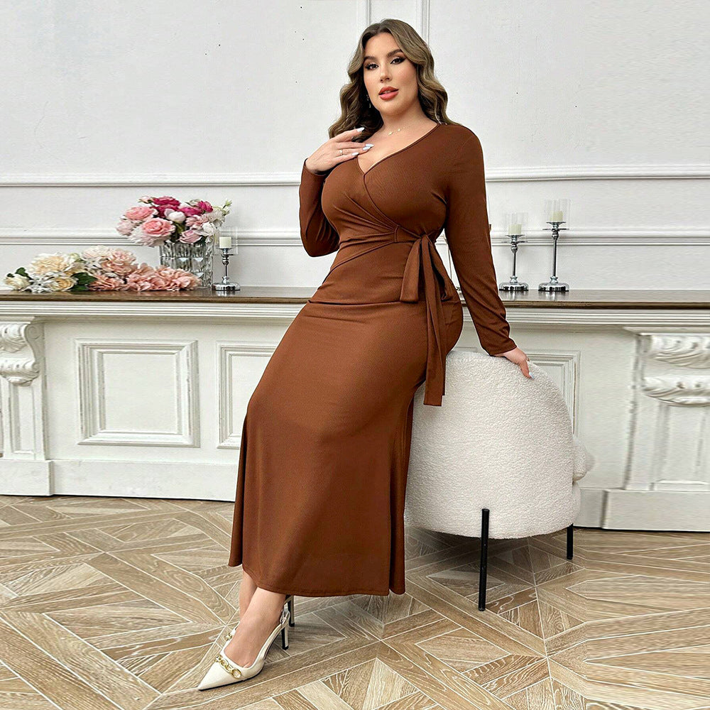 Plus Size Women Clothing Adult Lady like Woman Intellectual Dress Autumn Winter Simplicity Sexy Ankle Length Dress